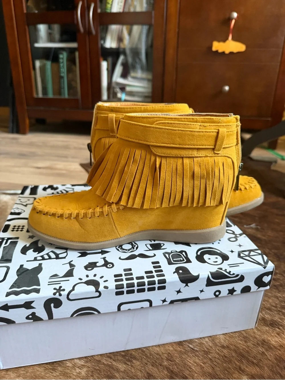 Women’s fringe Ankle Boots in Mustard Yellow - Stylish Moccasin Design